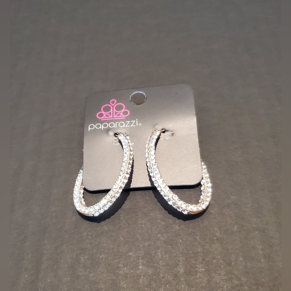 Paparazzi Sparkling Rhinestone Goldtone Hoop Earrings